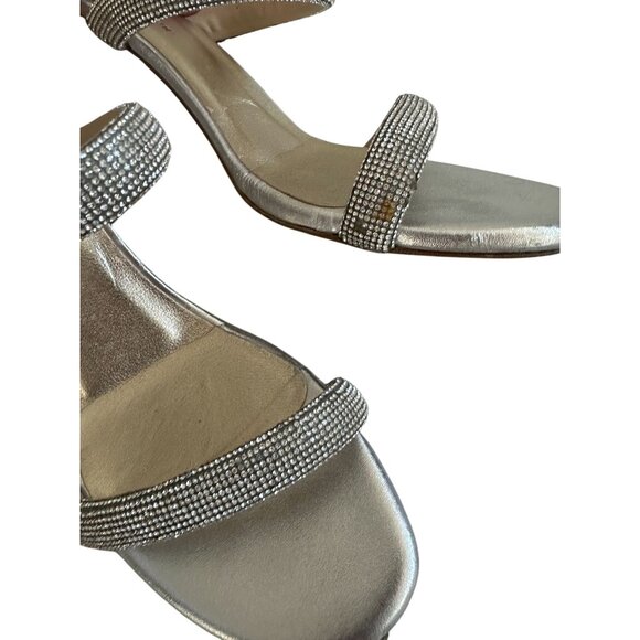 CLORINDA ANTINORI Silver Leather Rhinestone Sandals Size 7 - Picture 7 of 9